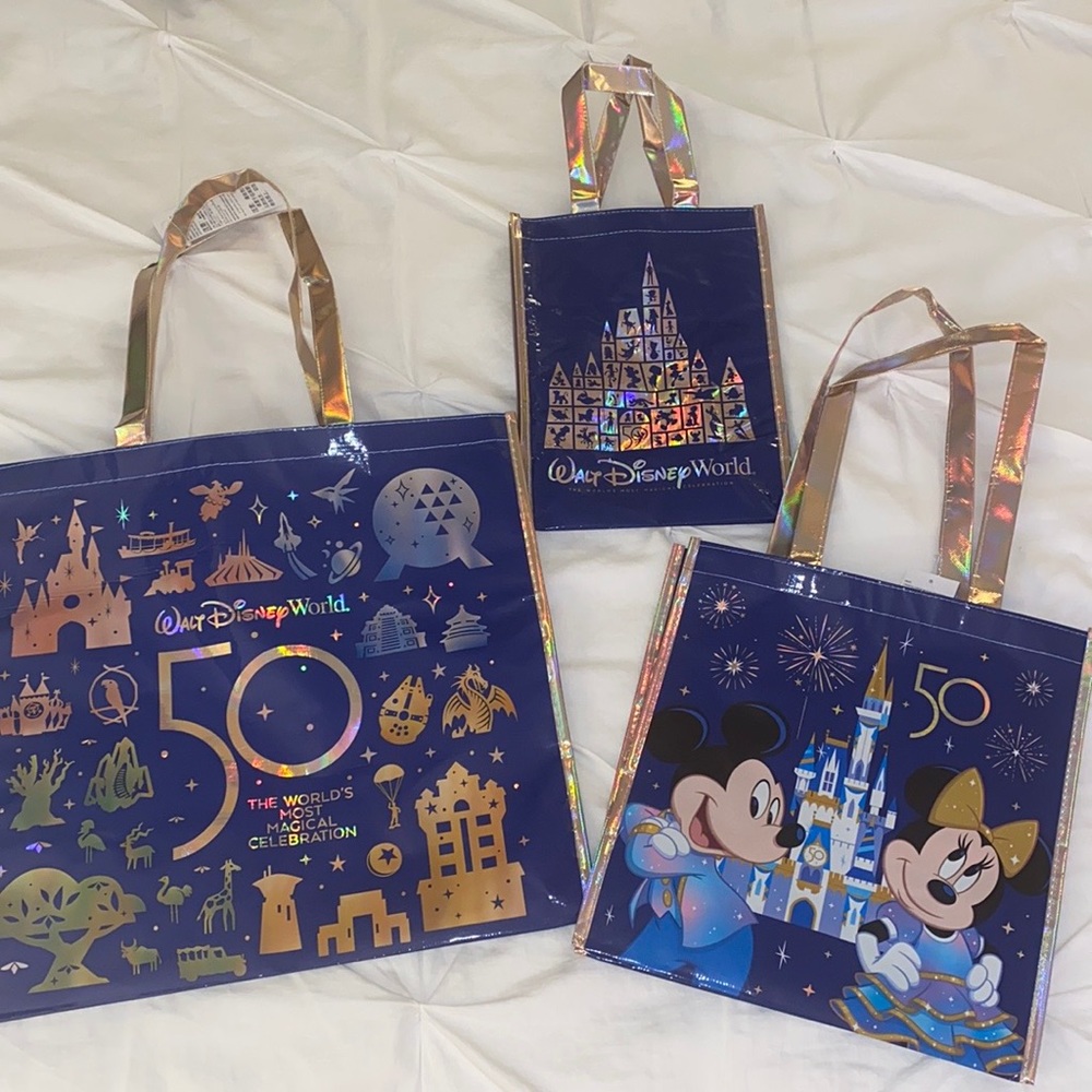 NWT Walt Disney World 50th Celebration Set of Three Reusable Shopping Tote Bags